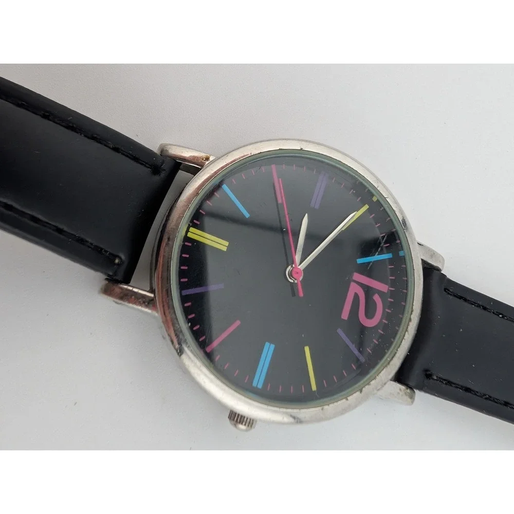 Classic Silver Tone 37mm Case Colorful‎ Hour Mark Women's Watch- New Battery